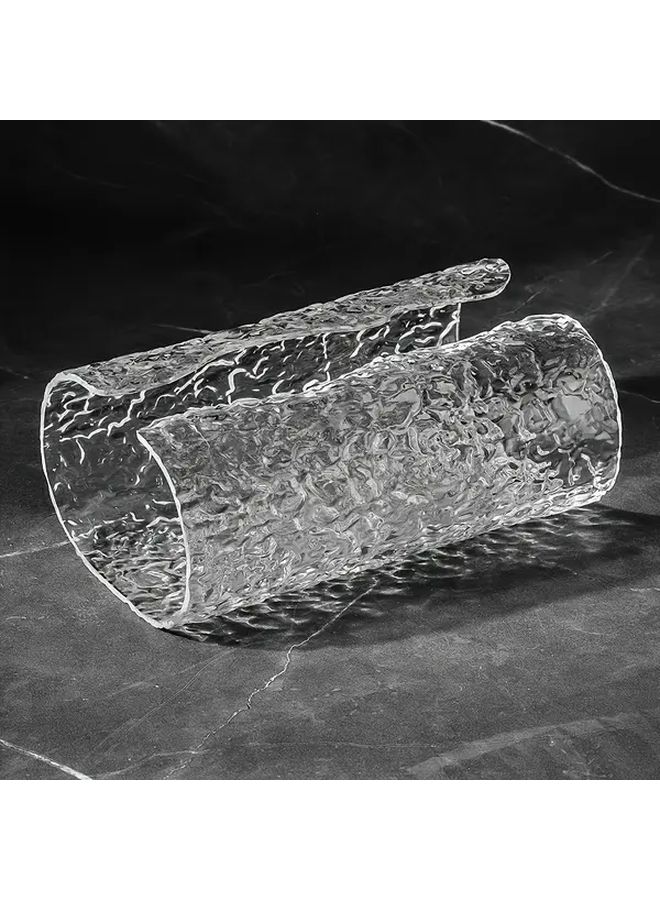 Modern Round Plastic Tissue Box Holder Transparent Cylindrical Wave Texture Glossy White - Image 3