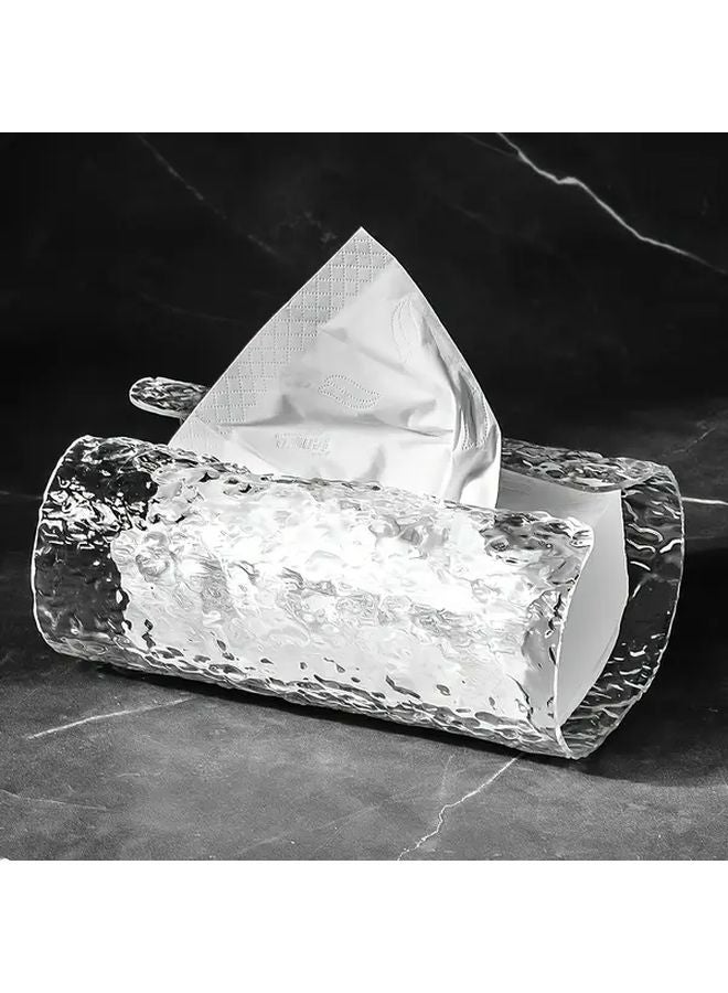 Modern Round Plastic Tissue Box Holder Transparent Cylindrical Wave Texture Glossy White - Image 5