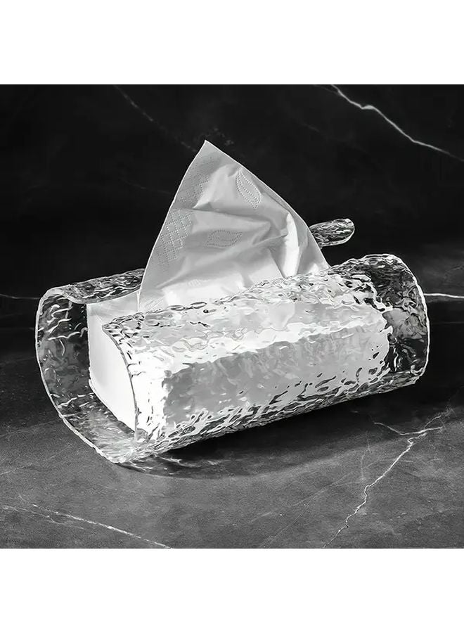 Modern Round Plastic Tissue Box Holder Transparent Cylindrical Wave Texture Glossy White - Image 1