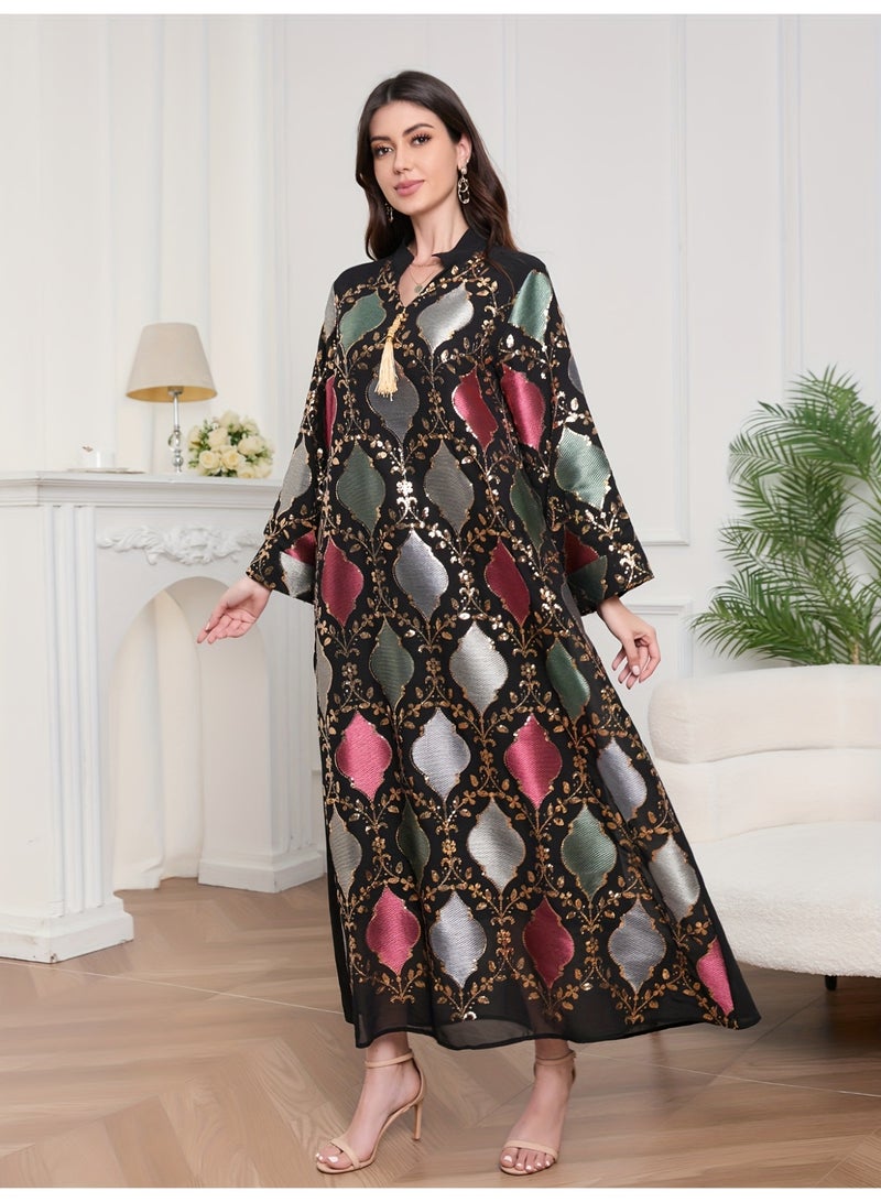 عباية نسائية طويلة بتطريز ترتر وشرابات، تصميم عربي أنيق - Image 4