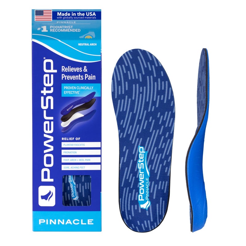 Powerstep نعل PowerStep Pinnacle - تقويم للعلاج من التهاب اللفافة الأخمصية - صنع في الولايات المتحدة الأمريكية نعل تقويمي لدعم القوس مع انحراف معتدل - موصى به من قبل أطباء القدم #1 (م 9-9.5، و 11-11.5) - Image 1