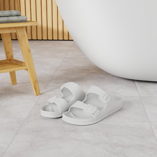 FUNKYMONKEY Women's Comfort Slides Double Buckle Adjustable EVA Flat Sandals (9 M US-Women, White) - Image 2