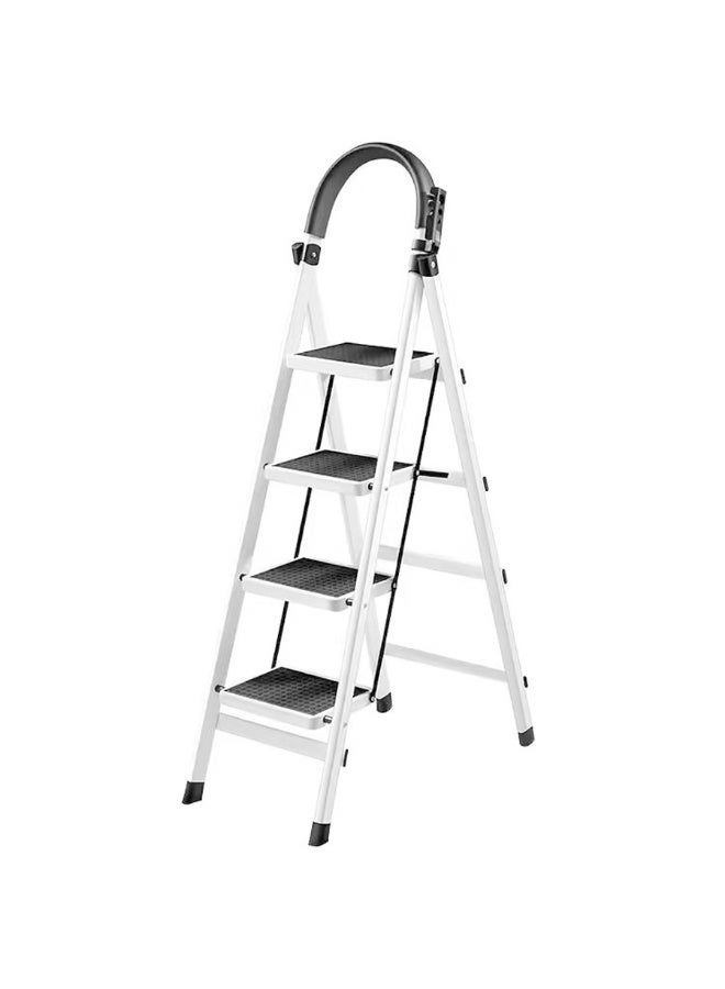 RollsTimi  4‑Step Folding Household Step Ladder Silver Black, Home Ladder with Anti‑Slip Pedals & U‑Shaped Handrail, Portable Foldable Step Stool for Home Library Kitchen Ceiling Light Repair - Image 1