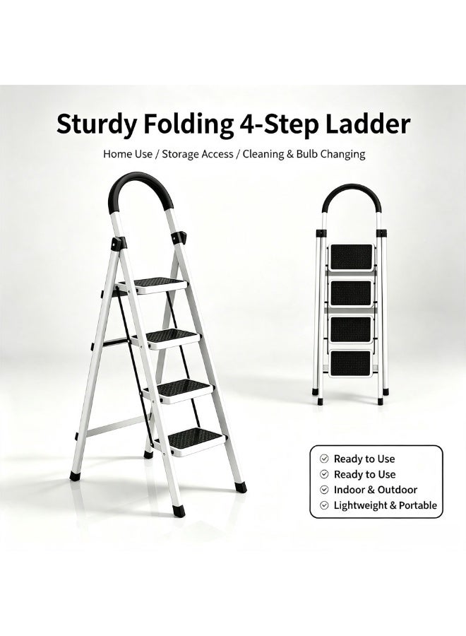RollsTimi  4‑Step Folding Household Step Ladder Silver Black, Home Ladder with Anti‑Slip Pedals & U‑Shaped Handrail, Portable Foldable Step Stool for Home Library Kitchen Ceiling Light Repair - Image 5