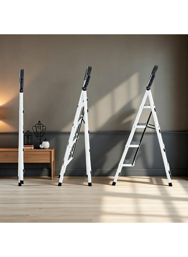 RollsTimi  4‑Step Folding Household Step Ladder Silver Black, Home Ladder with Anti‑Slip Pedals & U‑Shaped Handrail, Portable Foldable Step Stool for Home Library Kitchen Ceiling Light Repair - Image 4