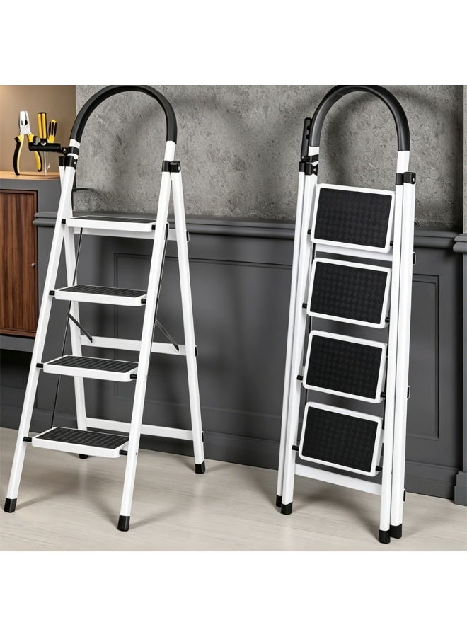 RollsTimi  4‑Step Folding Household Step Ladder Silver Black, Home Ladder with Anti‑Slip Pedals & U‑Shaped Handrail, Portable Foldable Step Stool for Home Library Kitchen Ceiling Light Repair - Image 3