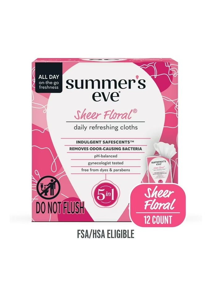 Summer's Eve Sheer Floral Daily Feminine Wipes, Removes Odor, pH Balanced, 12 count - Image 1