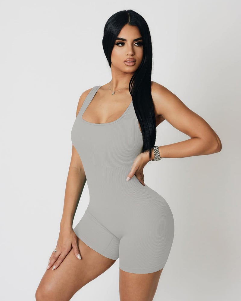 YIOIOIO Women Yoga Romper Workout Ribbed Square Neck One Piece Seamless Tank Top Jumpsuit - Image 4