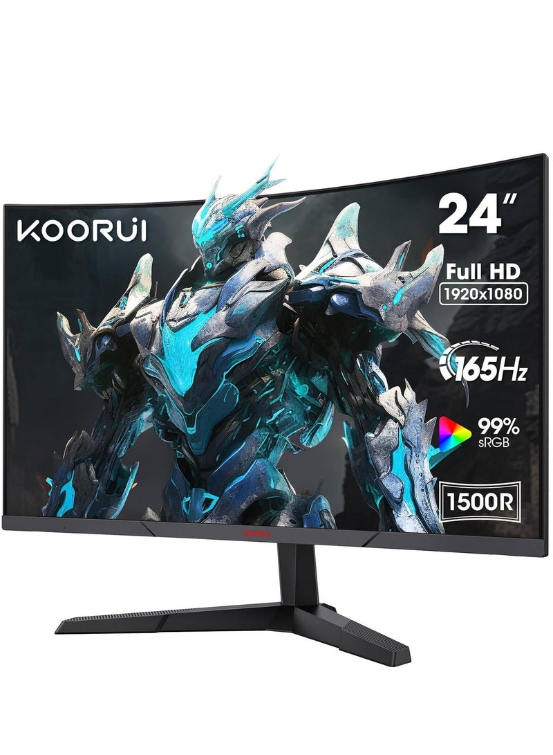 KOORUI KOORUI 24" FHD 1080P Curved VA Gaming Monitor, 165Hz Refresh Rate, 1ms Resposne Time, Adaptive Sync, 8bit 16.7 Million Color with sRGB 99%, HDMI X2 /DP, VESA Compatible, Black | 24E6CA  - Image 1