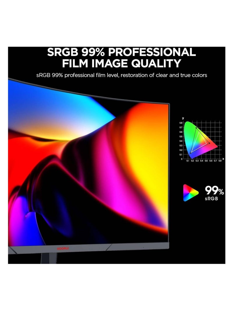 KOORUI KOORUI 24" FHD 1080P Curved VA Gaming Monitor, 165Hz Refresh Rate, 1ms Resposne Time, Adaptive Sync, 8bit 16.7 Million Color with sRGB 99%, HDMI X2 /DP, VESA Compatible, Black | 24E6CA  - Image 4
