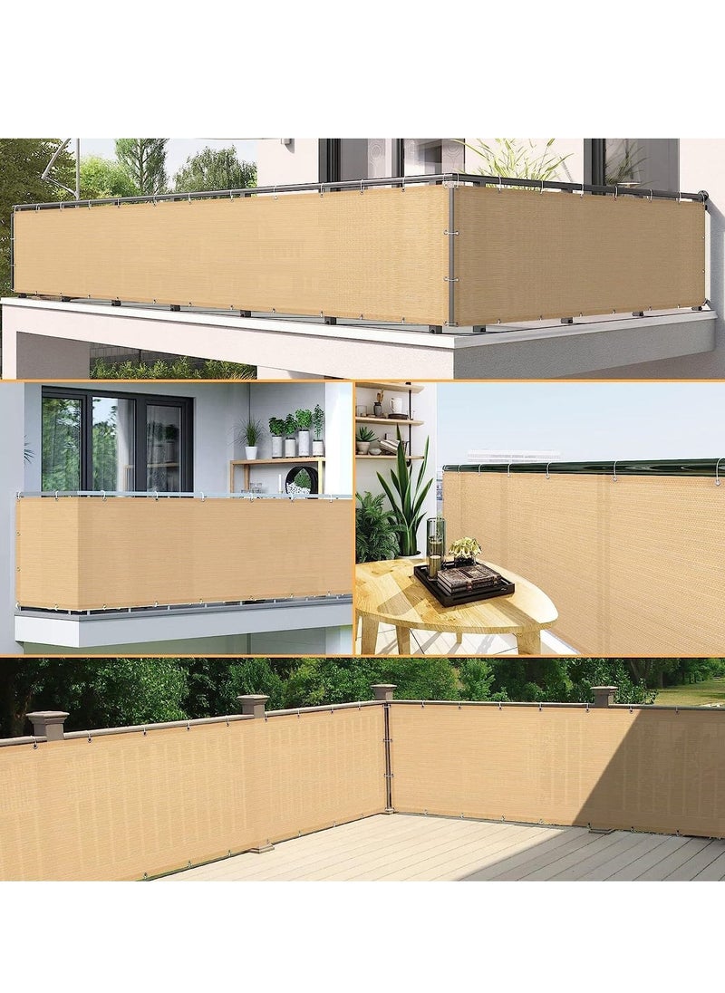 Excefore - Balcony Screen Privacy Fence Cover 3' x 16.5' Sand Fence Netting Mesh Shade Cloth Fabric UV Protection for Apartment Balcony Railing Porch Outdoor, Backyard, Patio, Included Cable Ties Rope - Image 1