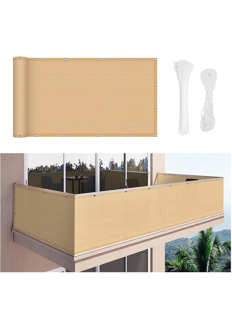 Excefore - Balcony Screen Privacy Fence Cover 3' x 16.5' Sand Fence Netting Mesh Shade Cloth Fabric UV Protection for Apartment Balcony Railing Porch Outdoor, Backyard, Patio, Included Cable Ties Rope - Image 1