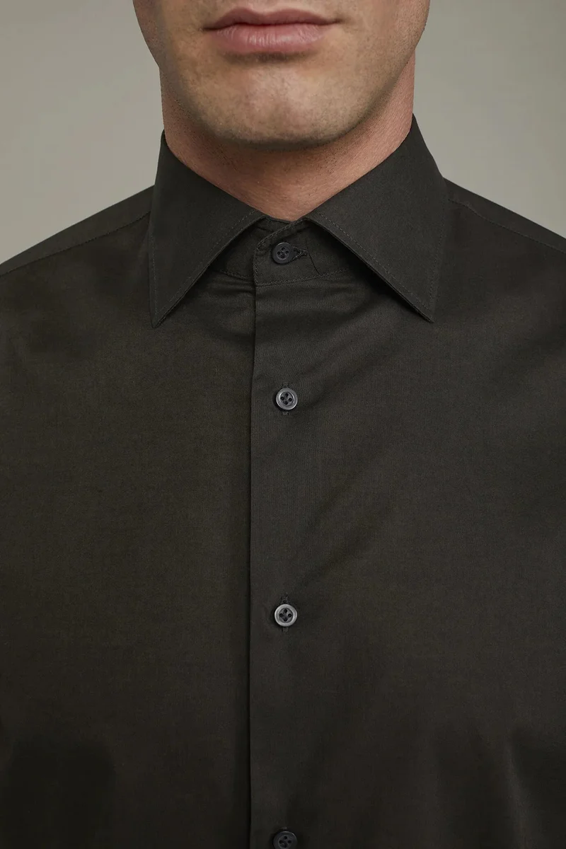 Doppelganger Men's Casual Shirt Classic Collar 100% Cotton Muslin Fabric Solid Color Comfort Fit - Smoke
