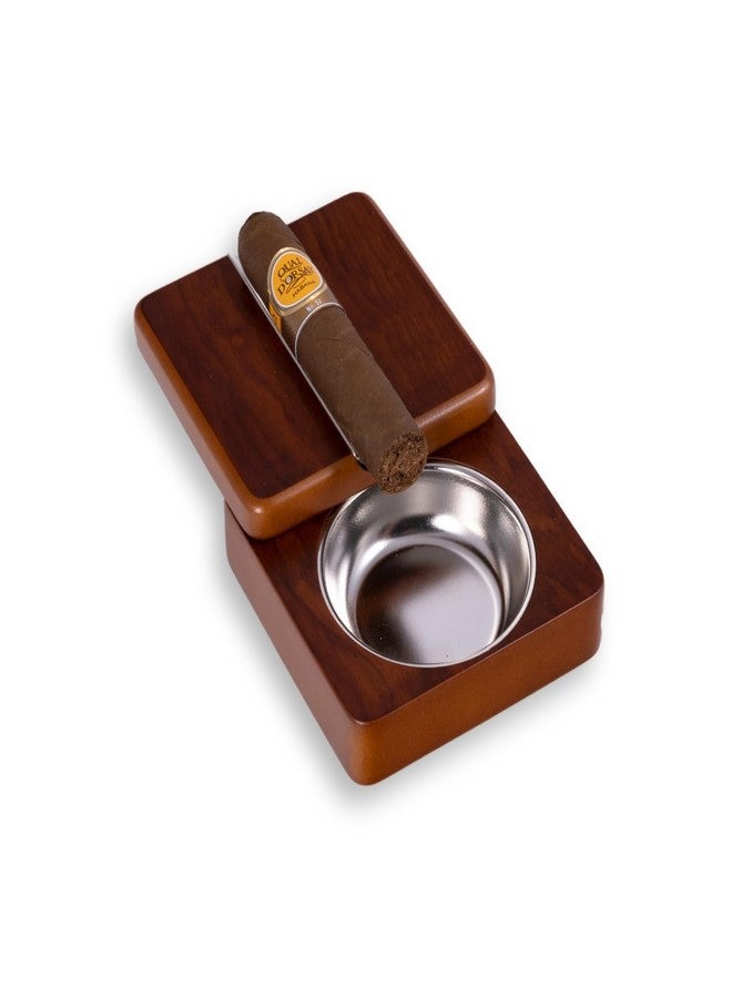 Bey-Berk Single Cigar Ashtray with Compact, Swivel Design 4"x4"x1.75" (LxWxH) Luxury Solid Wood Cigar Ashtray with Stainless Steel Tray for Outdoors, Travel and Indoor Use - Brown - Image 3
