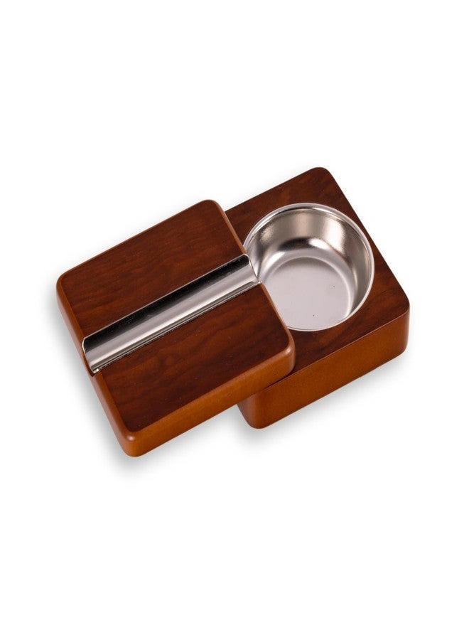 Bey-Berk Single Cigar Ashtray with Compact, Swivel Design 4"x4"x1.75" (LxWxH) Luxury Solid Wood Cigar Ashtray with Stainless Steel Tray for Outdoors, Travel and Indoor Use - Brown - Image 1