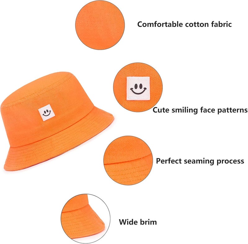 AJG Kids Sun Hat Smile Face Bucket Hat for Girls Boys Summer Sun Protection Cotton Unisex Beach Cap - Image 3