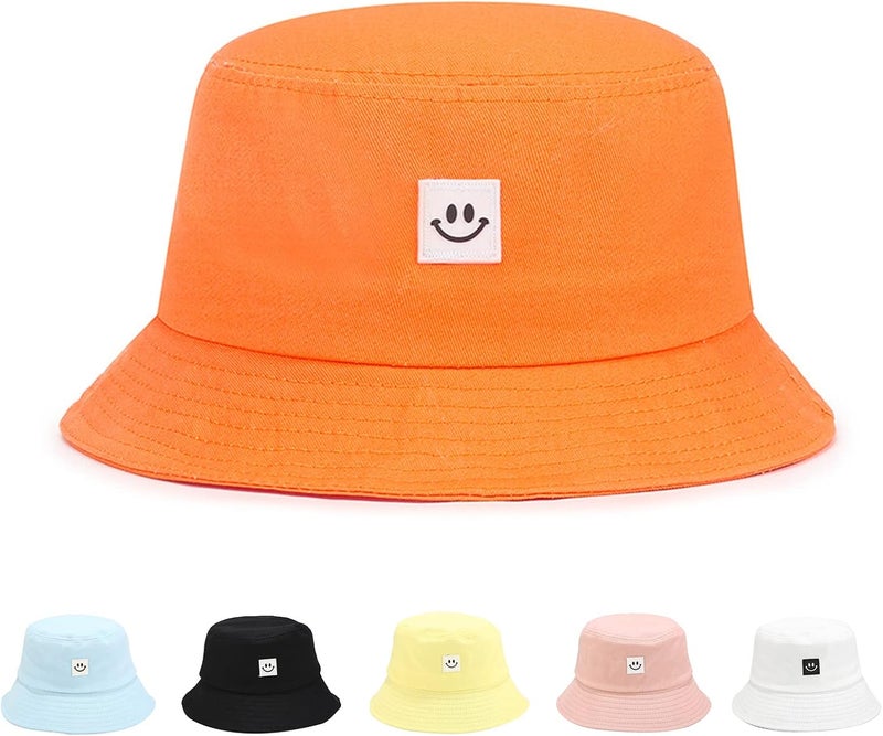 AJG Kids Sun Hat Smile Face Bucket Hat for Girls Boys Summer Sun Protection Cotton Unisex Beach Cap - Image 1