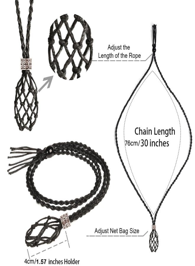 Anjiucc 24 Pack Crystal Cage Necklace Holder, Empty Stone Holder for Pendant, Hand-Woven Cord with Adjustable Length (Black+Brown+Khaki) - Image 2
