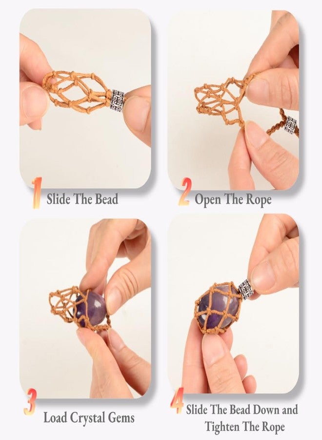 Anjiucc 24 Pack Crystal Cage Necklace Holder, Empty Stone Holder for Pendant, Hand-Woven Cord with Adjustable Length (Black+Brown+Khaki) - Image 3