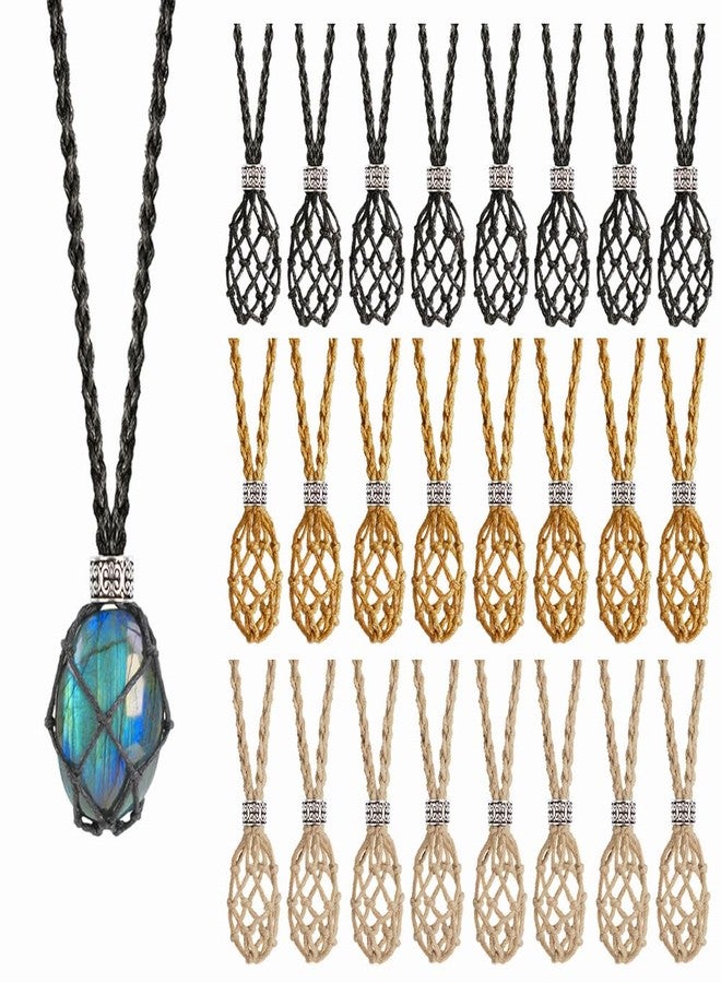 Anjiucc 24 Pack Crystal Cage Necklace Holder, Empty Stone Holder for Pendant, Hand-Woven Cord with Adjustable Length (Black+Brown+Khaki) - Image 1
