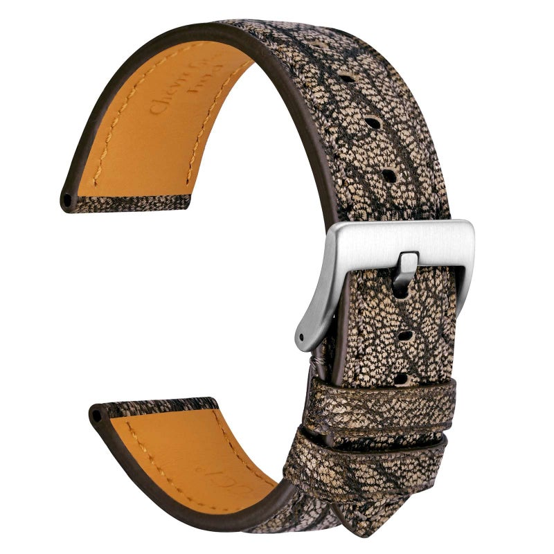WOCCI 22mm Chevre Watch Band for Men, French Goat Leather Strap, Silver Brushed Buckle (Sandy Brown) - Image 1