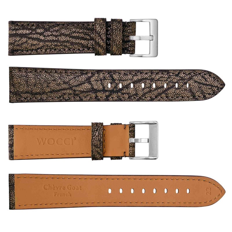 WOCCI 22mm Chevre Watch Band for Men, French Goat Leather Strap, Silver Brushed Buckle (Sandy Brown) - Image 2