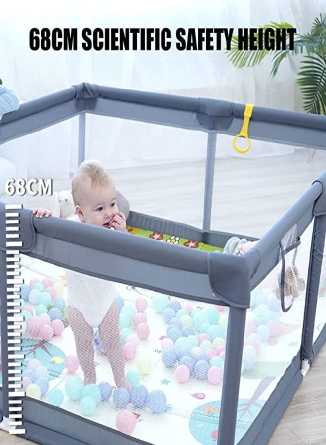 سكاي تاتش قفص لعب للاطفال والرضع، بحجم كبير، 150 × 180 × 68 سم، بقاعدة من الاسفنج المضاد للصدمات وشبكة جيدة التهوية، ساحة لعب امنة للاطفال - لون رمادي - Image 5