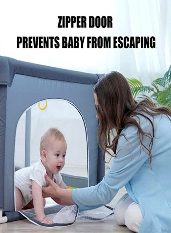 سكاي تاتش قفص لعب للاطفال والرضع، بحجم كبير، 150 × 180 × 68 سم، بقاعدة من الاسفنج المضاد للصدمات وشبكة جيدة التهوية، ساحة لعب امنة للاطفال - لون رمادي - Image 3