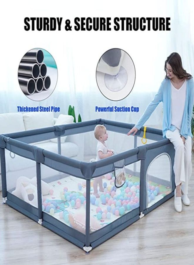 سكاي تاتش قفص لعب للاطفال والرضع، بحجم كبير، 150 × 180 × 68 سم، بقاعدة من الاسفنج المضاد للصدمات وشبكة جيدة التهوية، ساحة لعب امنة للاطفال - لون رمادي - Image 2
