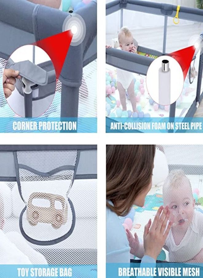 سكاي تاتش قفص لعب للاطفال والرضع، بحجم كبير، 150 × 180 × 68 سم، بقاعدة من الاسفنج المضاد للصدمات وشبكة جيدة التهوية، ساحة لعب امنة للاطفال - لون رمادي - Image 4