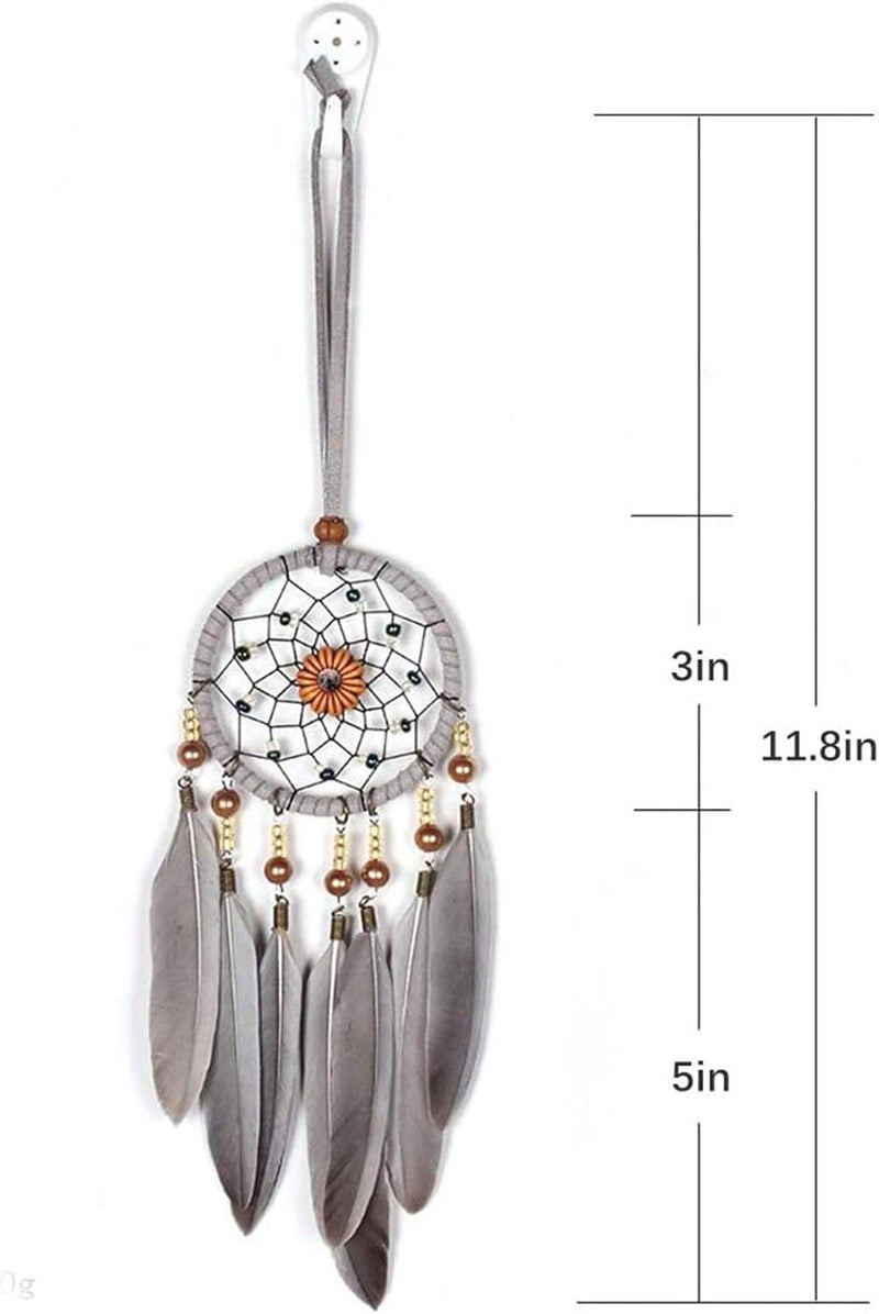SPANICE Feather Dream Catcher Car Interior Rearview Pendant, Feather Dream Catchers Wall Hanging Decorations(Style 1 - Grey) - Image 3