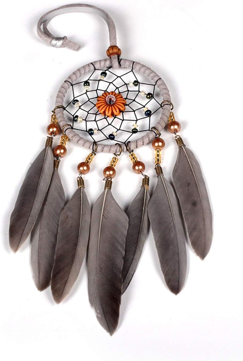 SPANICE Feather Dream Catcher Car Interior Rearview Pendant, Feather Dream Catchers Wall Hanging Decorations(Style 1 - Grey) - Image 1