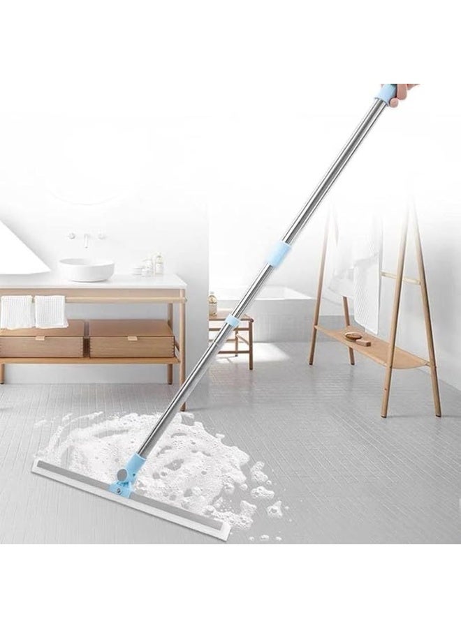 ممسحة أرضيات سيليكون عريضة بيد تلسكوبية قابلة للتعديل، رأس مرن بزاوية لتجفيف المياه وتنظيف الأرضيات والحمامات والزجاج والبلاط – تجفيف سريع خالٍ من الآثار ومقاومة للصدأ - منت جرين - Image 2