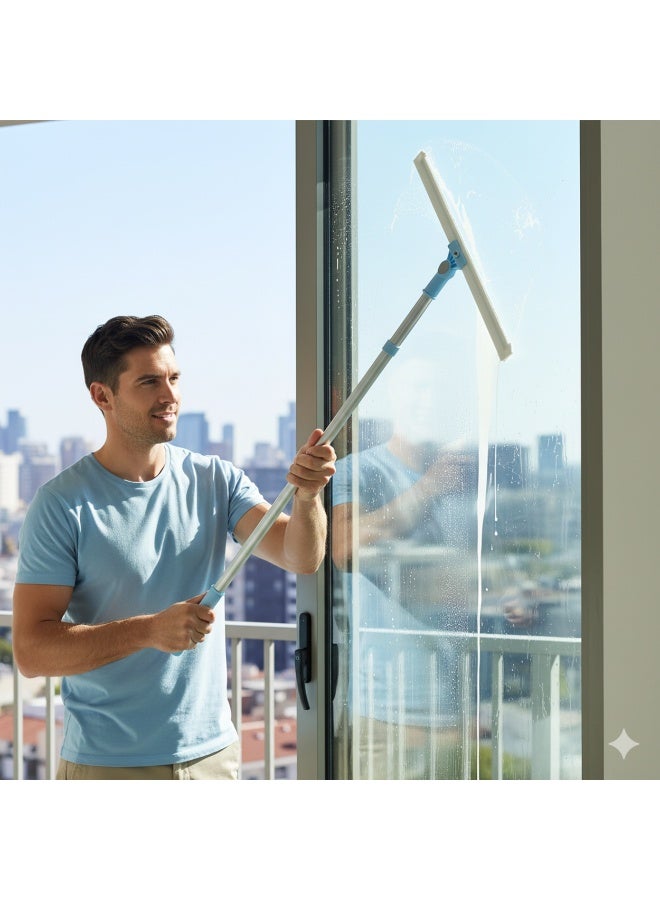 ممسحة أرضيات سيليكون عريضة بيد تلسكوبية قابلة للتعديل، رأس مرن بزاوية لتجفيف المياه وتنظيف الأرضيات والحمامات والزجاج والبلاط – تجفيف سريع خالٍ من الآثار ومقاومة للصدأ - منت جرين - Image 3