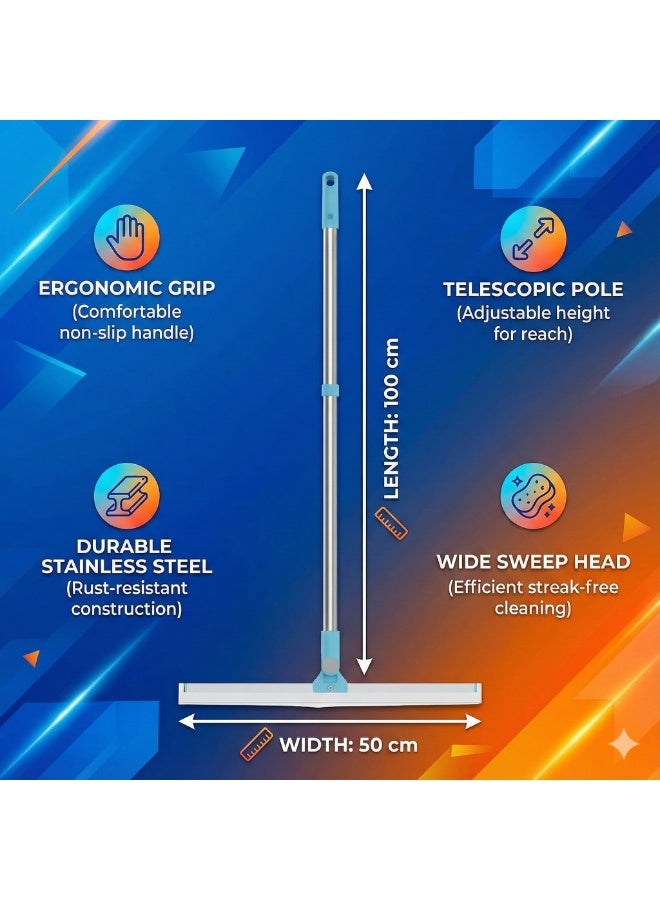 ممسحة أرضيات سيليكون عريضة بيد تلسكوبية قابلة للتعديل، رأس مرن بزاوية لتجفيف المياه وتنظيف الأرضيات والحمامات والزجاج والبلاط – تجفيف سريع خالٍ من الآثار ومقاومة للصدأ - منت جرين - Image 4