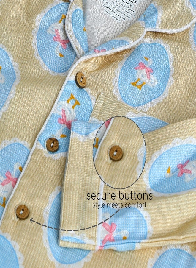 Cocoon Care Muslin Cotton Printed Night Suit for Boys and Girls | Sleepwear for Babies | Winter Pajama Set for Kids | Night wear for Baby | 18-24M | Yellow - Image 4
