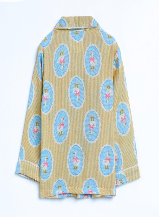 Cocoon Care Muslin Cotton Printed Night Suit for Boys and Girls | Sleepwear for Babies | Winter Pajama Set for Kids | Night wear for Baby | 18-24M | Yellow - Image 2