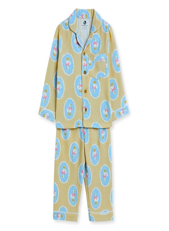 Cocoon Care Muslin Cotton Printed Night Suit for Boys and Girls | Sleepwear for Babies | Winter Pajama Set for Kids | Night wear for Baby | 18-24M | Yellow - Image 1