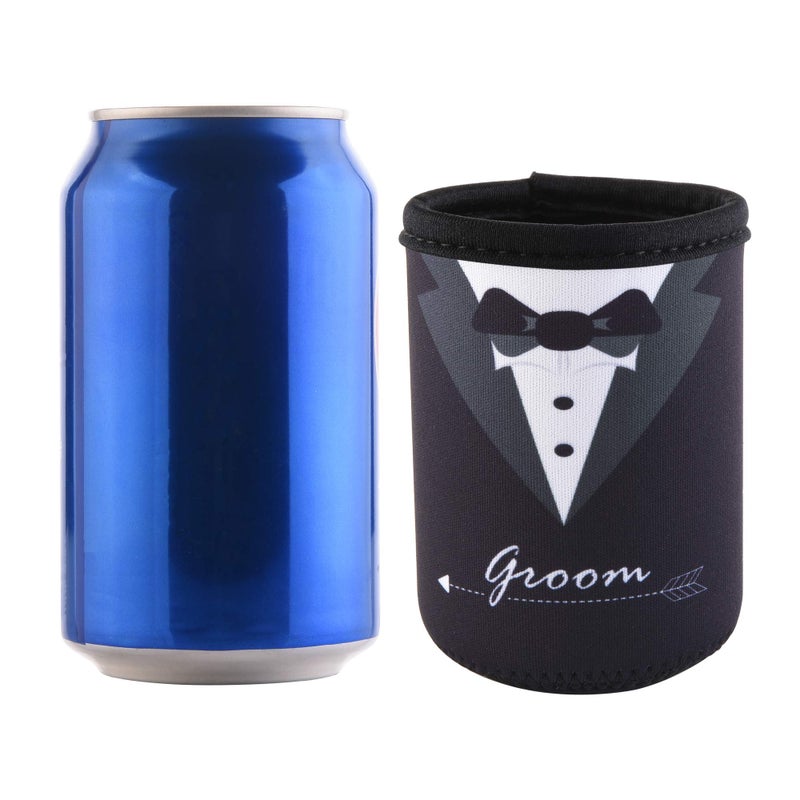 CM Groom and Groom's Crew Soft Neoprene Can Sleeves Covers for Regular Standard 12 Fluid Ounce Drink & Beer Cans for Wedding Party Groomsman Party Groomsman Gifts Bachelor Party  11 Pcs - Image 5