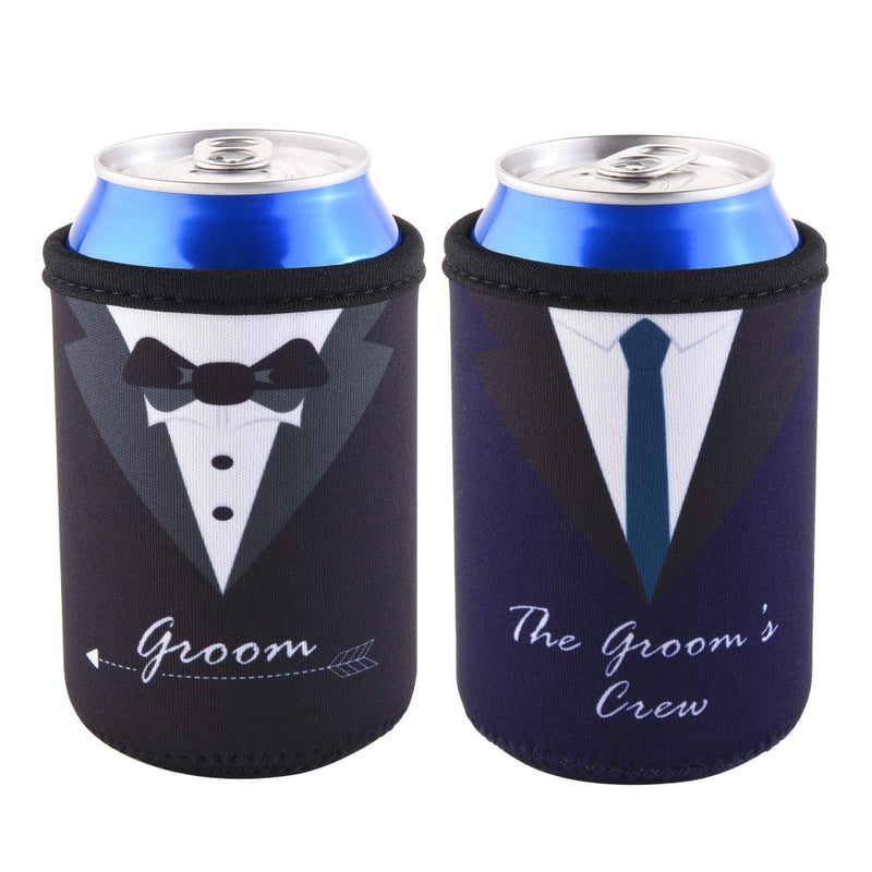 CM Groom and Groom's Crew Soft Neoprene Can Sleeves Covers for Regular Standard 12 Fluid Ounce Drink & Beer Cans for Wedding Party Groomsman Party Groomsman Gifts Bachelor Party  11 Pcs - Image 2