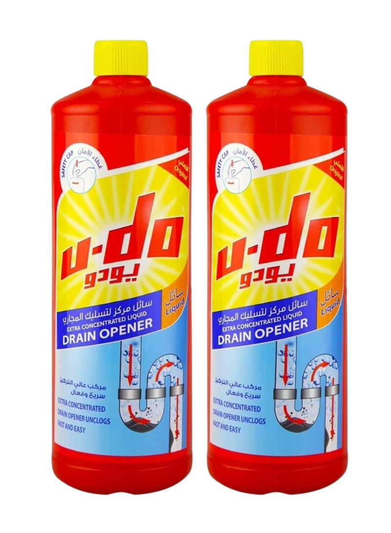 u-do U Do Drain Opener Liquid Pack of 2 1 Liter Each Powerful Drain Cleaner Clog Remover for Bathroom Kitchen Sink Shower and Pipes - Image 1