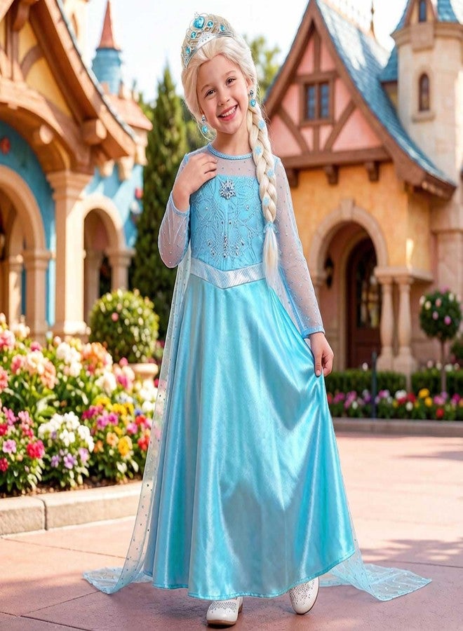 Luzlen Snow Princess Dress for Girls with Wig Blue Queen Costume Halloween Birthday Party Dress Up Outfits, 3-4T(Tag 110) - Image 3