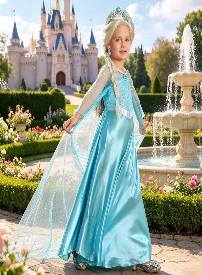 Luzlen Snow Princess Dress for Girls with Wig Blue Queen Costume Halloween Birthday Party Dress Up Outfits, 3-4T(Tag 110) - Image 2