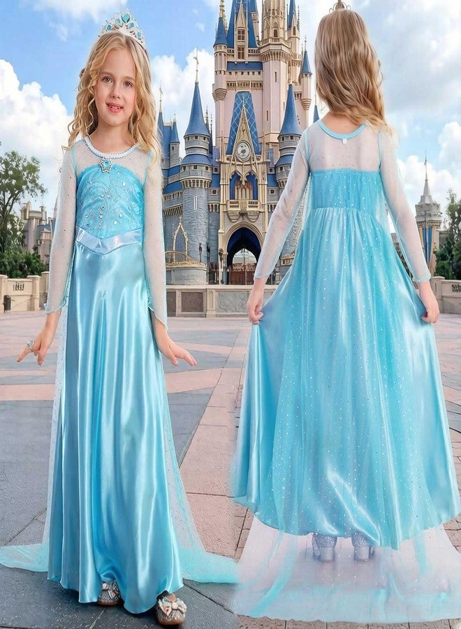 Luzlen Snow Princess Dress for Girls with Wig Blue Queen Costume Halloween Birthday Party Dress Up Outfits, 3-4T(Tag 110) - Image 4