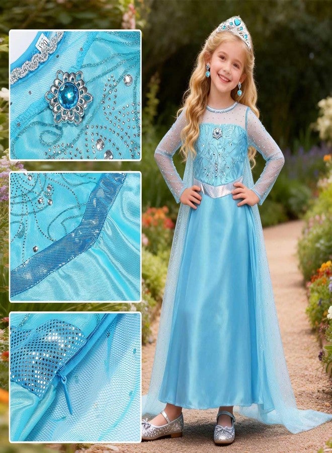 Luzlen Snow Princess Dress for Girls with Wig Blue Queen Costume Halloween Birthday Party Dress Up Outfits, 3-4T(Tag 110) - Image 5