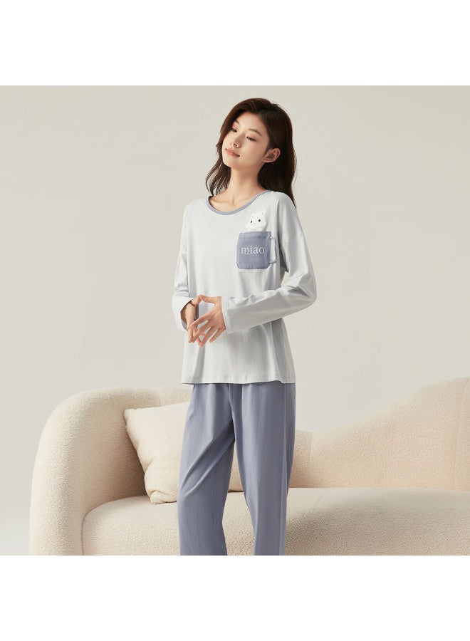 Top melon Dingguagua Top-notch Women's Pure Cotton Spring And Summer Round Neck Long Sleeve Loungewear Set, Suitable For Outdoor Wear, Women's Style 21640, Size 175 - Image 4