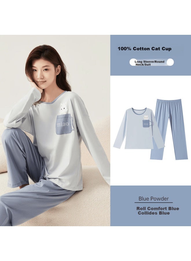 Top melon Dingguagua Top-notch Women's Pure Cotton Spring And Summer Round Neck Long Sleeve Loungewear Set, Suitable For Outdoor Wear, Women's Style 21640, Size 175 - Image 1