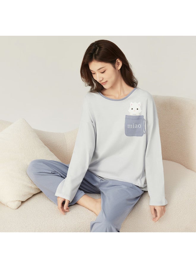 Top melon Dingguagua Top-notch Women's Pure Cotton Spring And Summer Round Neck Long Sleeve Loungewear Set, Suitable For Outdoor Wear, Women's Style 21640, Size 175 - Image 2