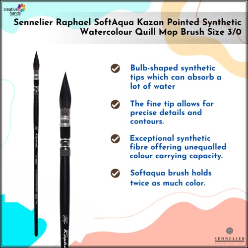 Sennelier Raphael SoftAqua Kazan Pointed Synthetic Watercolour Quill Mop Brush Size 3/0 - Image 2