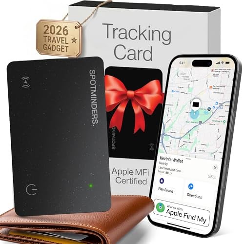 Spotminders. SPOTMINDERS Apple MFi Certified Wallet Tracker Card for Travel - Works with Apple Find My, IP68 Waterproof Rechargeable Tracking Card for Wallet Luggage Passport Purse - Ultra Slim 0.07in Item Finder - Image 1